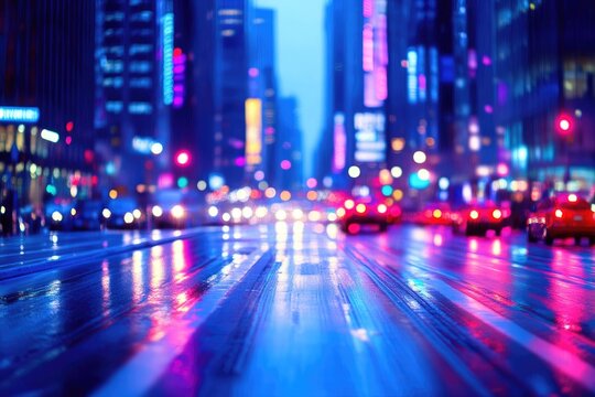 Blurry city street with bright lights - Powered by Adobe