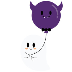 Cute Ghost with Halloween Balloons