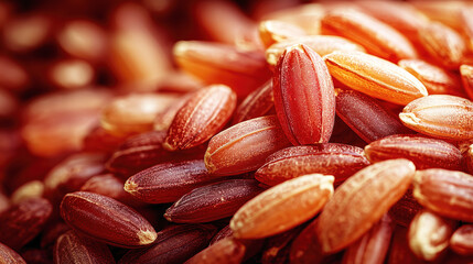 Close-Up of Fresh Brown Rice Grains Showing Rich Color and Texture in Natural Light