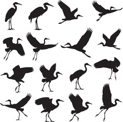 Heron Silhouette in Flight: A collection of elegant heron silhouettes, poised in various stances, capture the grace and dynamism of these majestic birds. From poised stillness to graceful flight.