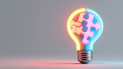 Colorful Puzzle Light Bulb Symbolizing Innovation and Creativity