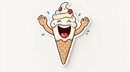 Happy Ice Cream Character with Exaggerated Emotions and Fun Vibes