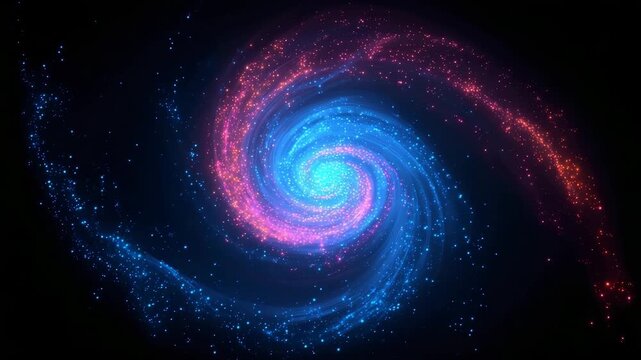 Colorful spiral galaxy animation over time in space