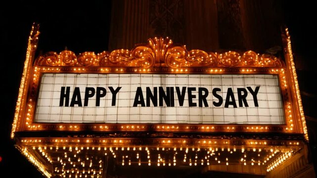Vintage Marquee Lights Up the Night With a Joyful Happy Anniversary Message.