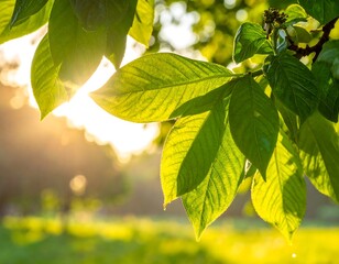Sunlight Filtering Through Lush Green Leaves.