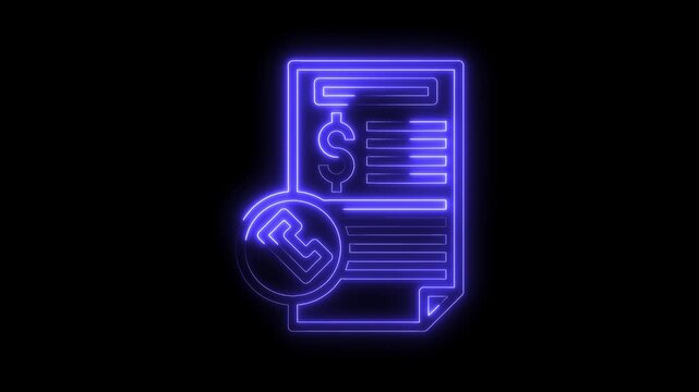 Neon style financial document with dollar symbol and accepted payment logo animation