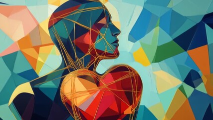 Abstract Human Heart and Head Geometric Art. - Powered by Adobe