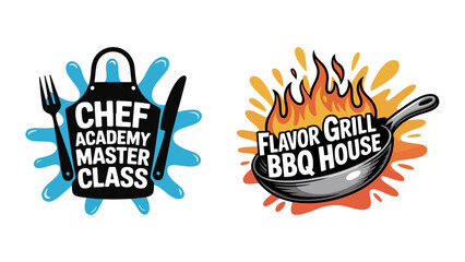 Professional Culinary Academy and BBQ Restaurant Logo Design Set
