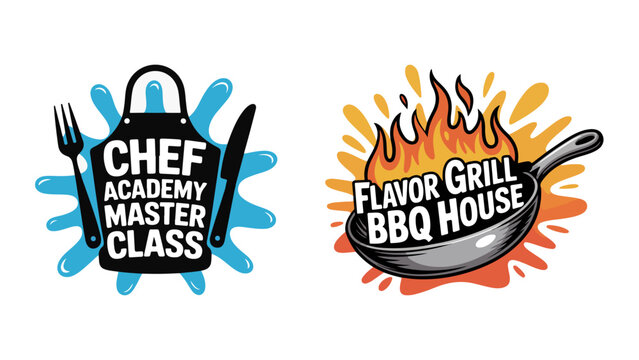 Professional Culinary Academy and BBQ Restaurant Logo Design Set
