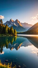 Mountains reflected in tranquil lake