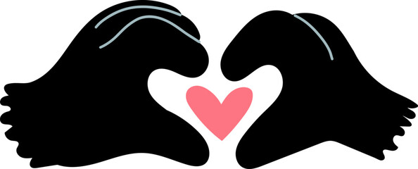 Two black hands forming a heart shape with a pink heart inside