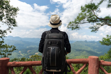 Lifestyle traveler women happy feeling good relax and freedom facing . Travel Concept