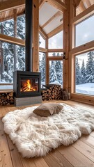 Cozy cabin interior with fireplace (1)