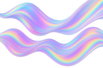 Iridescent wavy brush strokes isolated on transparent background