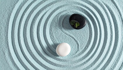 Ying-Yang stones, zen sand garden view