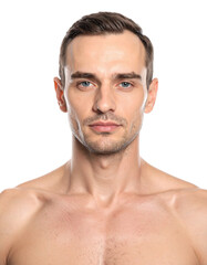 Obraz premium Handsome young caucasian man with a serious expression looking forward.