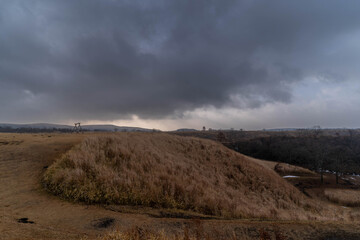 A winter view of the Kuju Plateau in Takeda city of Oita prefecture, JAPAN.