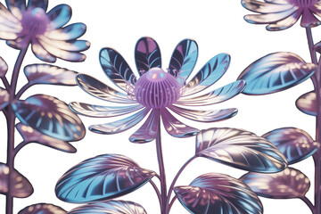 Iridescent futuristic flower with delicate petals isolated on transparent background