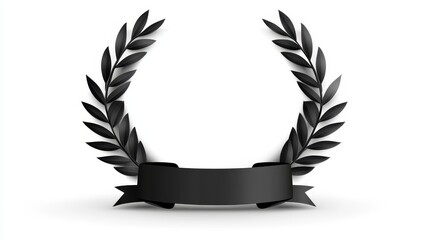 Simple Black Laurel Wreath with Ribbon - Isolated laurel wreath with ribbon, symbolizing victory, achievement, honor, peace, and remembrance. Suitable for awards, logos, and graphic designs