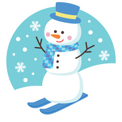 スキーをする雪だるま