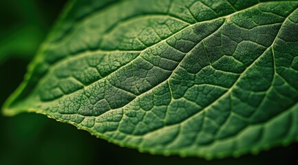 Obraz premium Close-up shot of textured green leaf