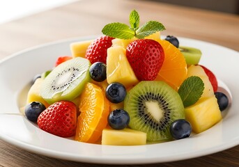 Invigorating fruit salad composition showcasing fresh, vibrant, and colorful tropical and local fruit assortment on a
