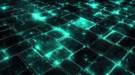 Turquoise glow of abstract cube pattern