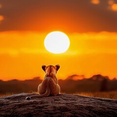 Dog watching sunset outdoor field photography natural landscape silhouette peaceful moment