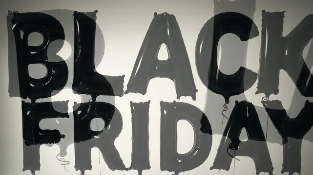 Balloons creating a black friday message reveal party surprise with a dark and stylish theme, perfect for celebrations and events