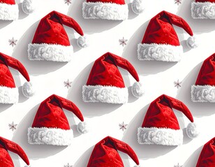 Christmas Santa Hats Pattern on White Background.