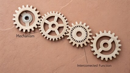 Wooden Gears Displaying Mechanism in Terracotta Environment