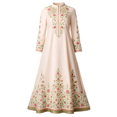 Obraz premium Cream colored abaya dress with vibrant floral embroidery and flowing silhouette clothing fashion