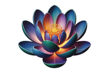 Vibrant glowing lotus flower isolated on transparent background