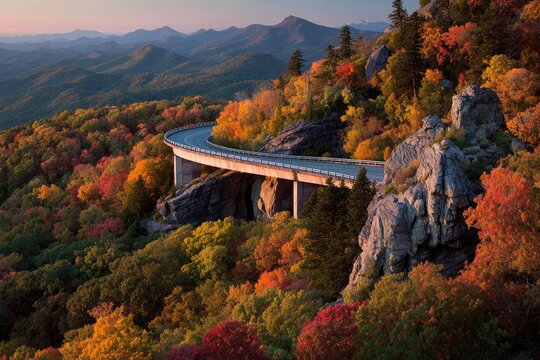 Scenic mountain road in autumn foliage