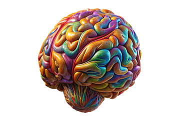 Colorful abstract brain with intricate details isolated on transparent background
