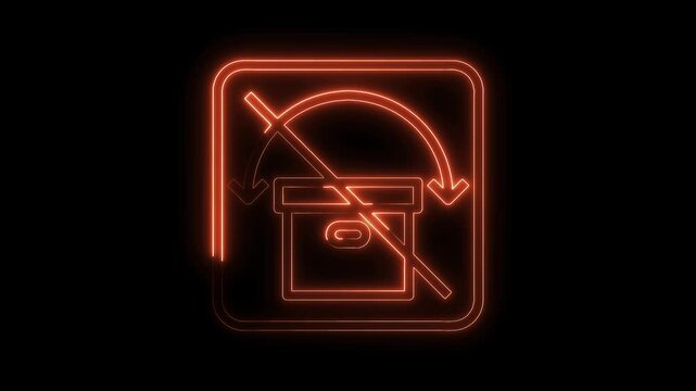 Glowing neon symbol of a return shipping parcel inside square shape isolated on black