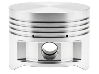 Single new metal piston for an automotive engine replacement on a transparent background