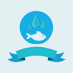 Illustration of hands protecting a fish and water drops, symbolizing conservation and care for aquatic life and resources logo design