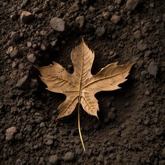 Leaf-shaped tire imprint on soil, negative space around