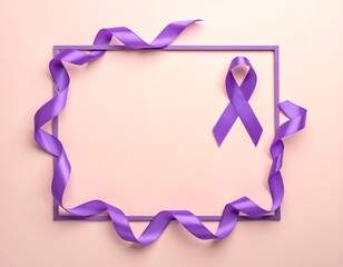 Purple awareness ribbon in a ribbon frame