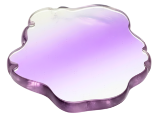 Iridescent purple coaster with an abstract amorphous liquid shape on a transparent background