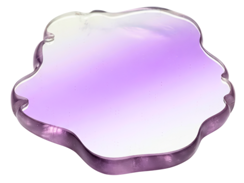 Iridescent purple coaster with an abstract amorphous liquid shape on a transparent background