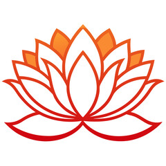 lotus red orange line art on white background