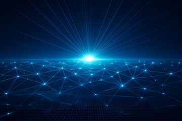 AI generated ultra realistic glowing digital grid with bright network nodes and radiant light symbolizing technology innovation data connection expansion and the limitless power of the future world
