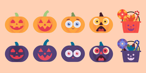 Halloween pumpkin jack o lantern illustration collection set.