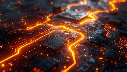 Obraz premium Glowing circuit board close-up shot