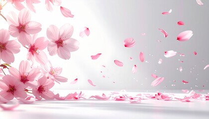 ピンク色の桜の花びらが舞っている