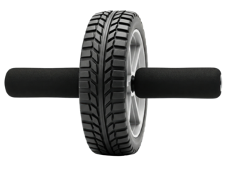 Fitness roller wheel with foam grips for core workout on a transparent background