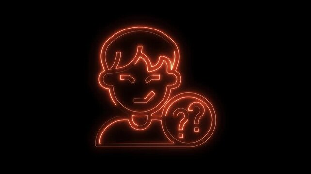 Neon man silhouette with question marks concept idea of confusion and user support