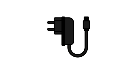 Close-up of a black electrical plug with a cord against a white background